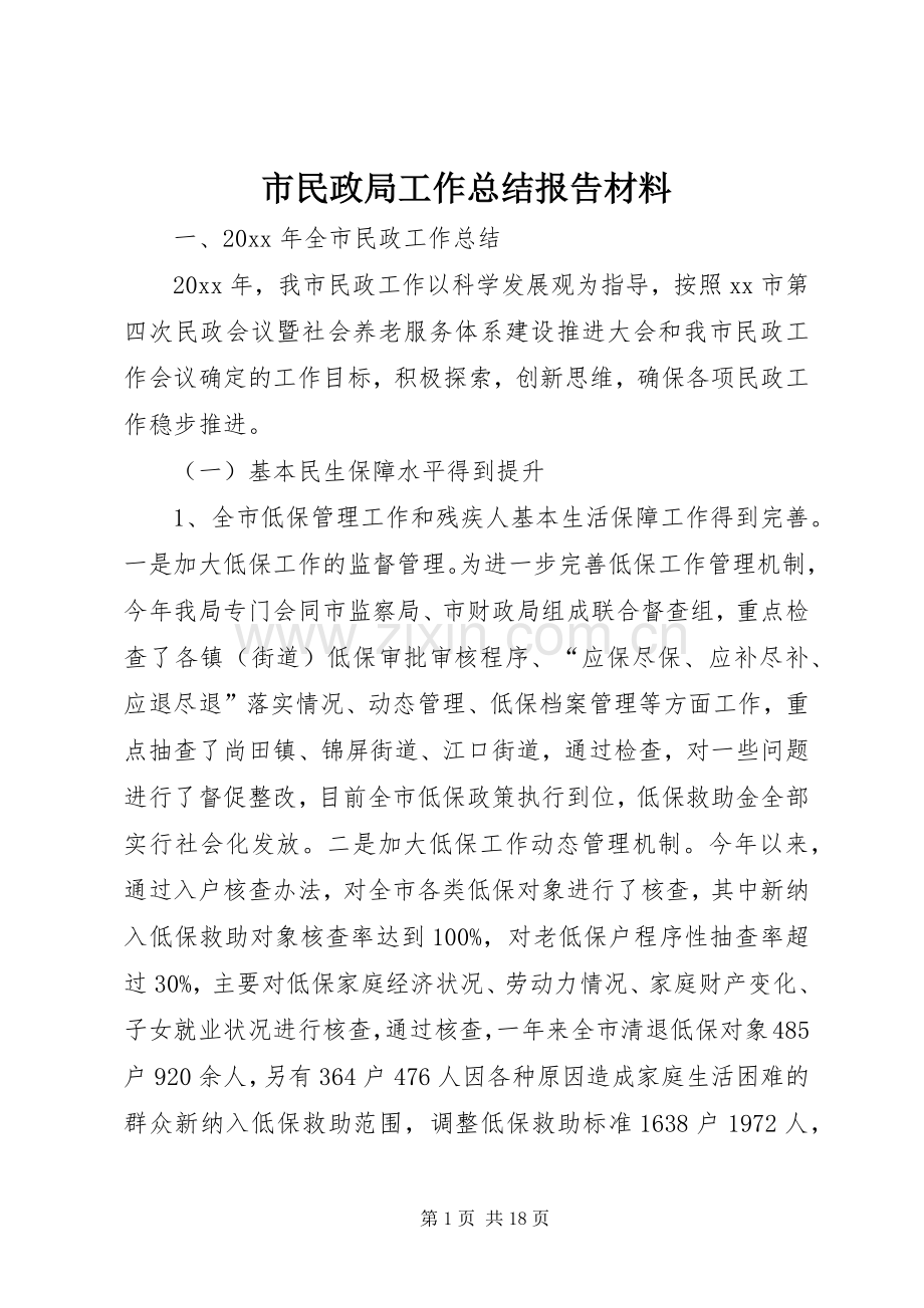 市民政局工作总结报告材料 .docx_第1页