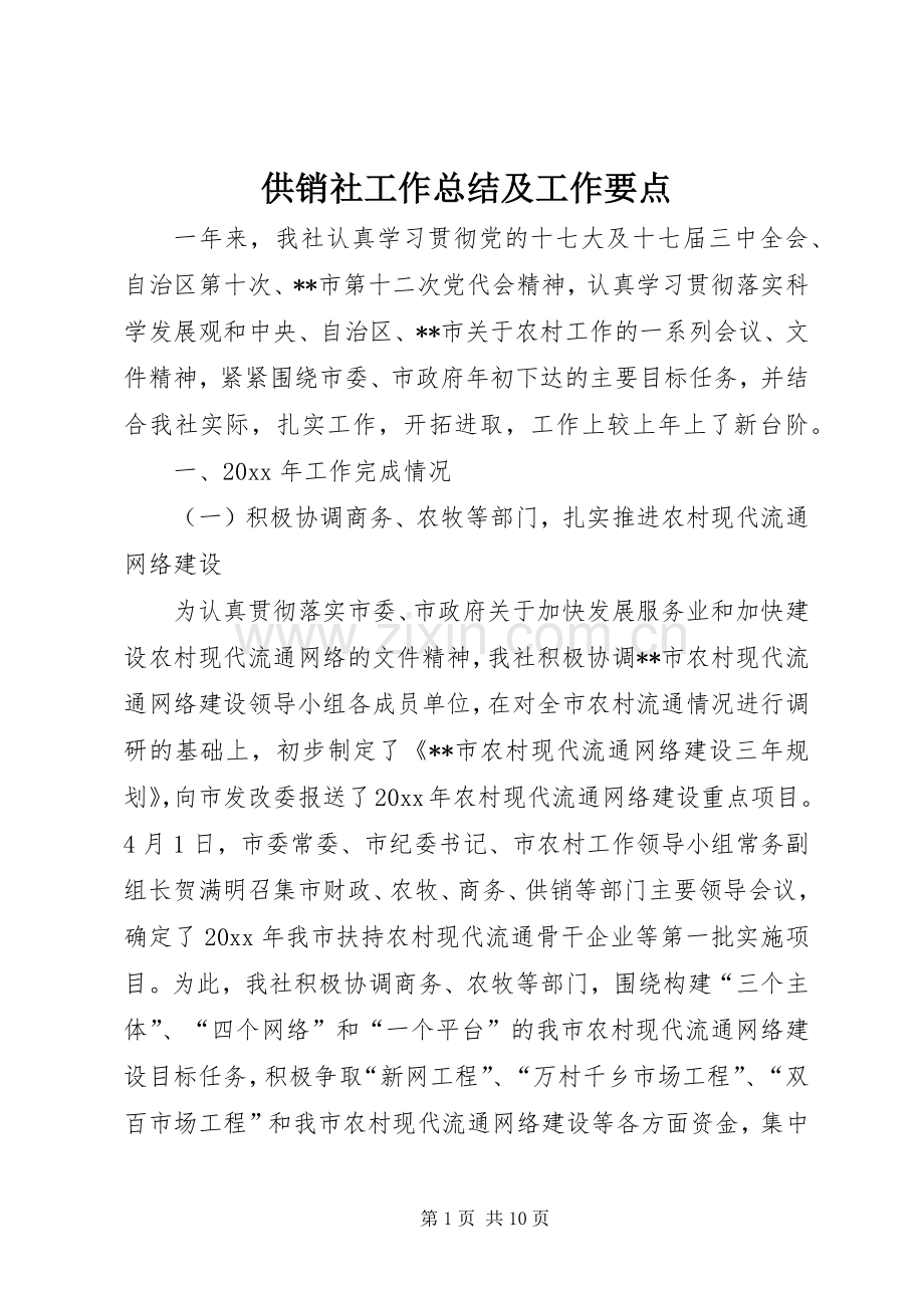 供销社工作总结及工作要点 .docx_第1页