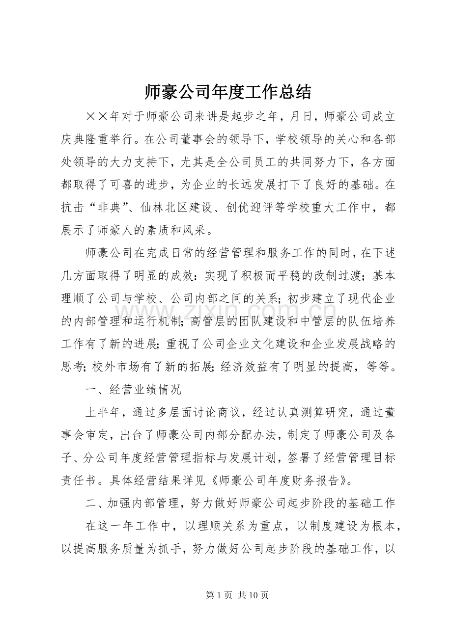 师豪公司年度工作总结 .docx_第1页