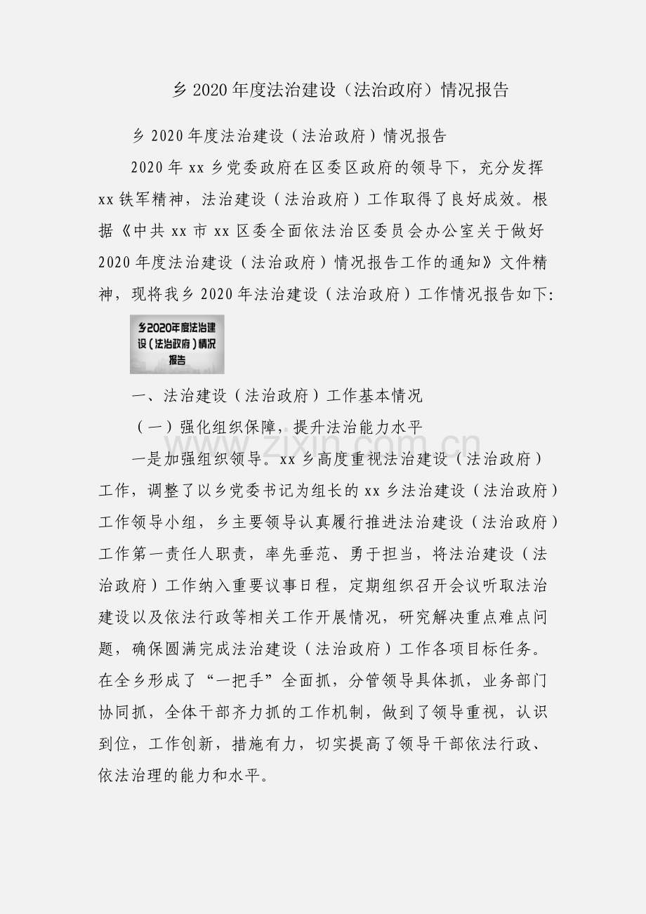 乡2020年度法治建设（法治政府）情况报告.docx_第1页