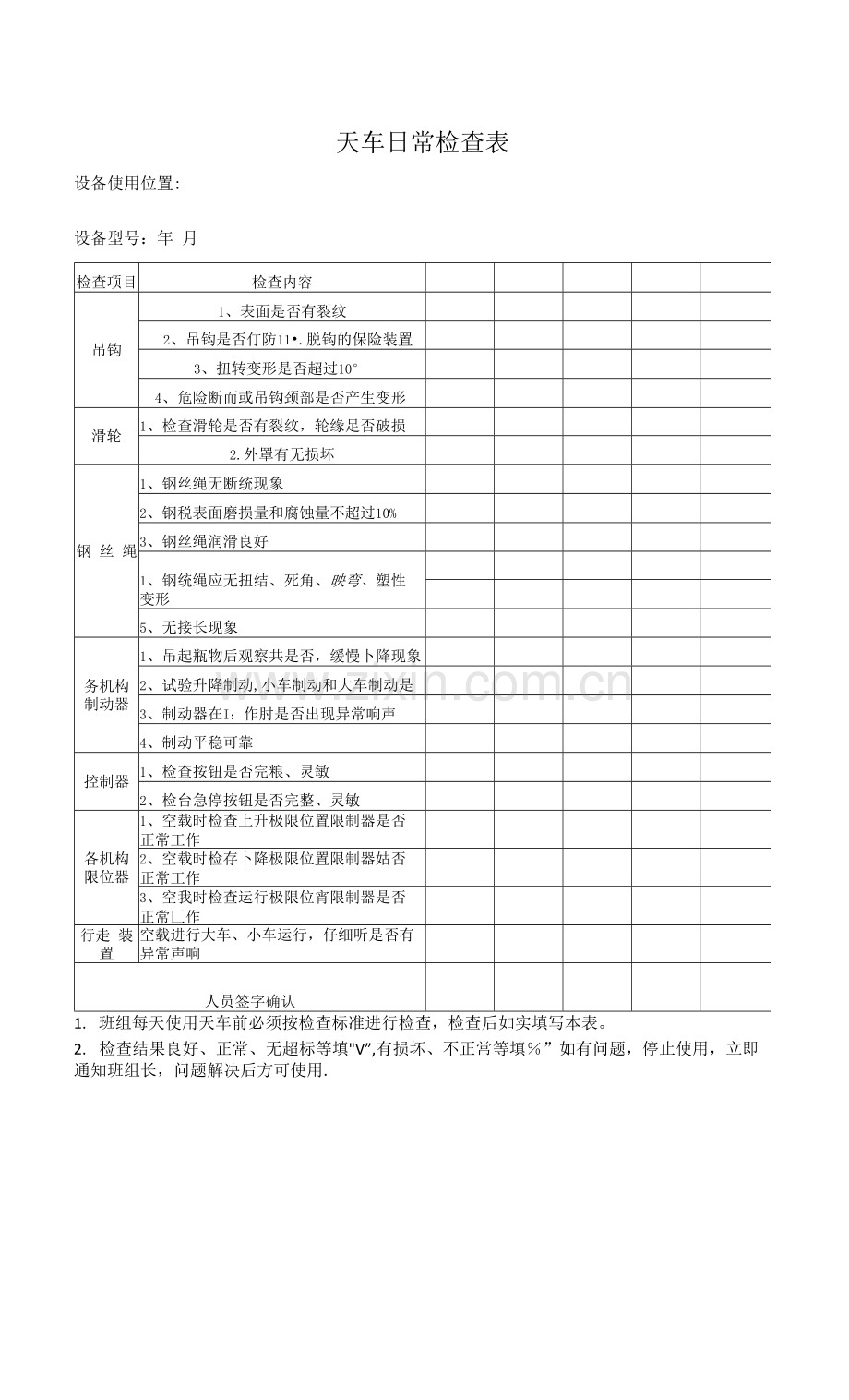 天车日常检查表.docx_第1页