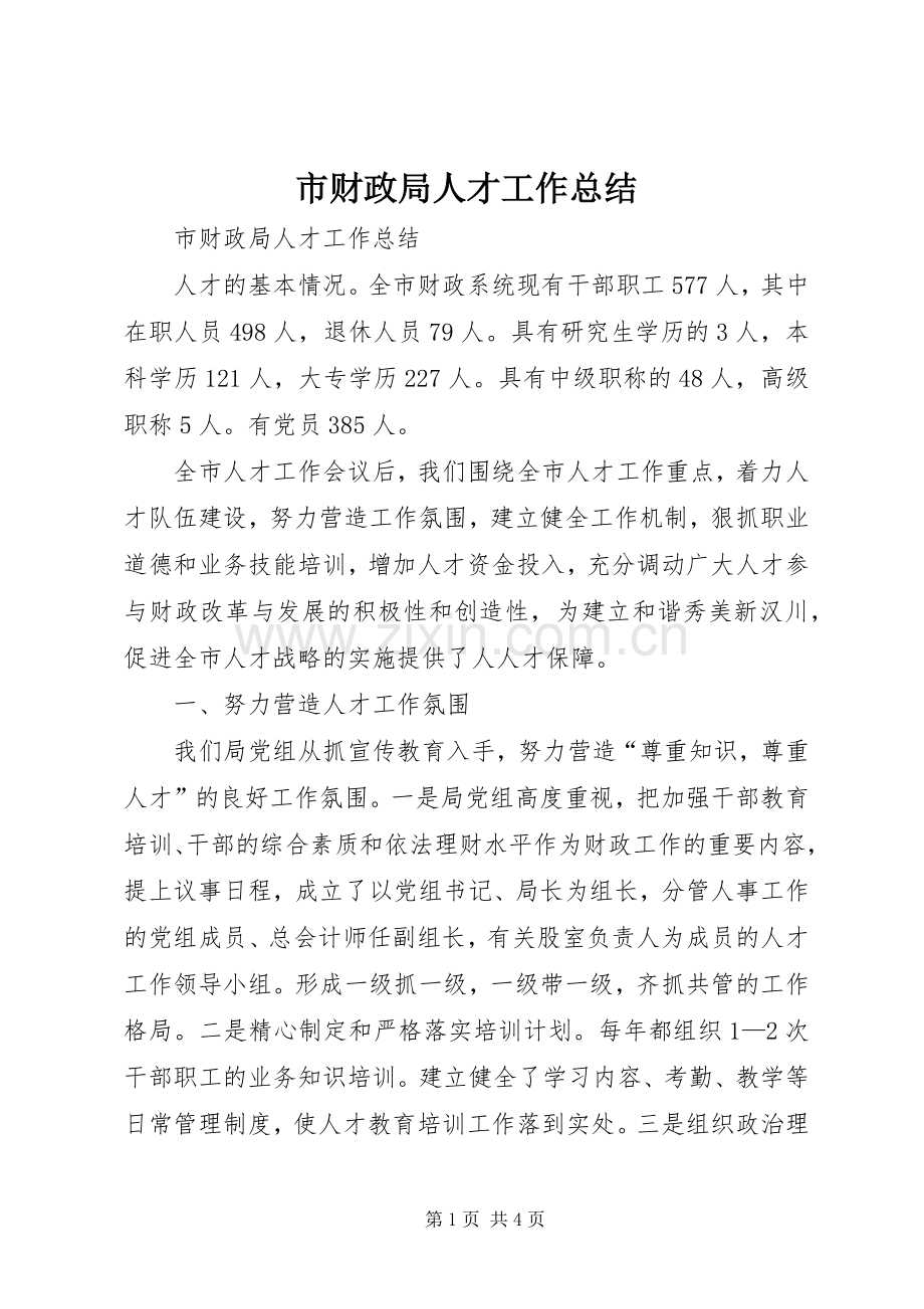 市财政局人才工作总结 .docx_第1页