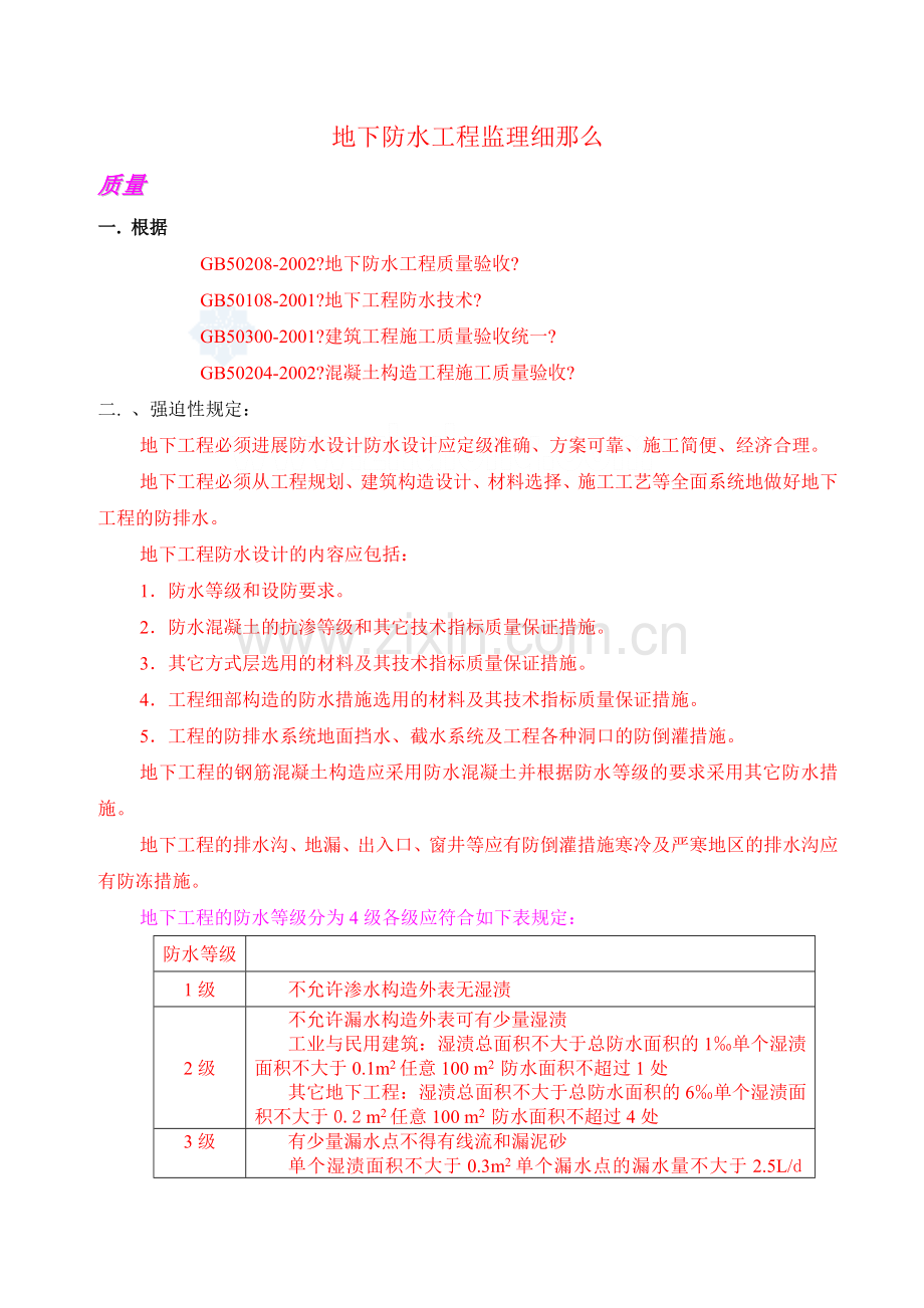 某地下防水工程监理实施细则.doc_第1页