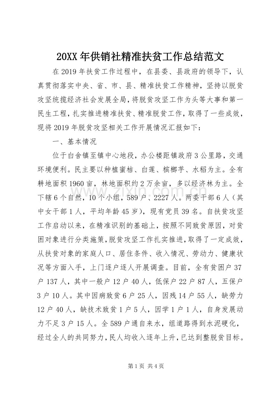 20XX年供销社精准扶贫工作总结范文.docx_第1页