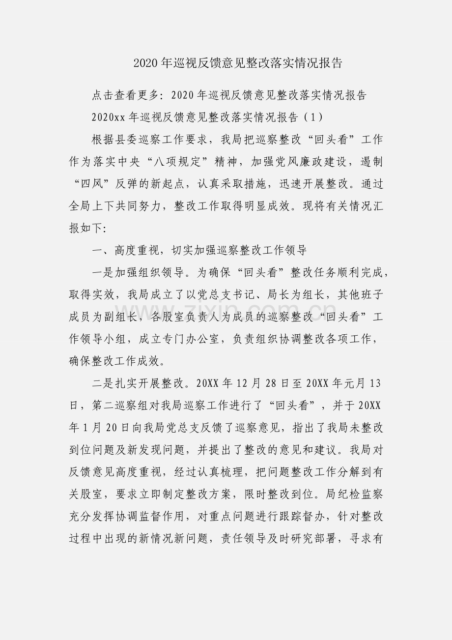 2020年巡视反馈意见整改落实情况报告.docx_第1页