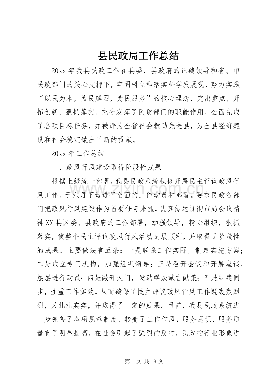 县民政局工作总结 .docx_第1页