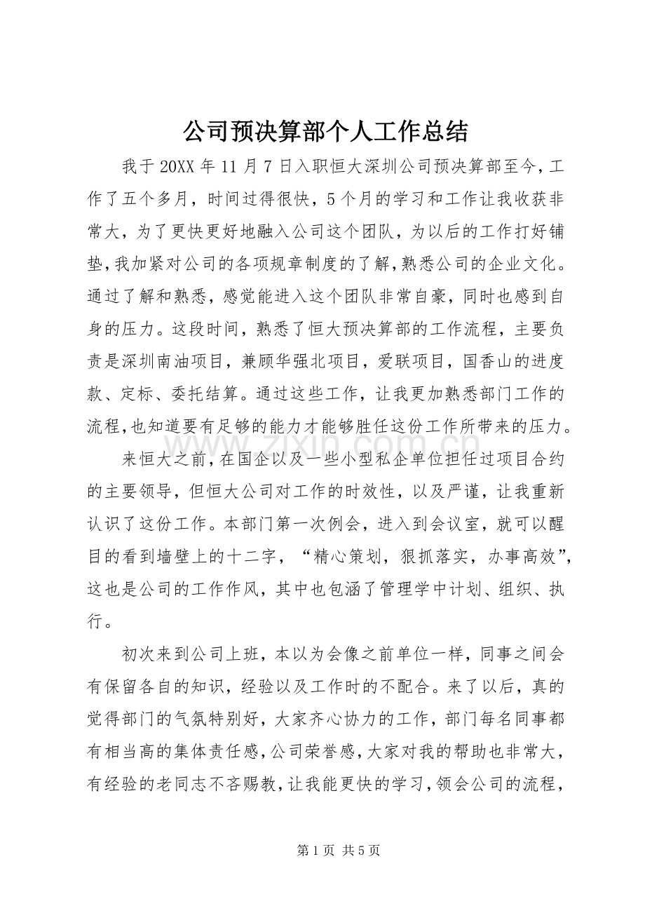 公司预决算部个人工作总结 .docx_第1页