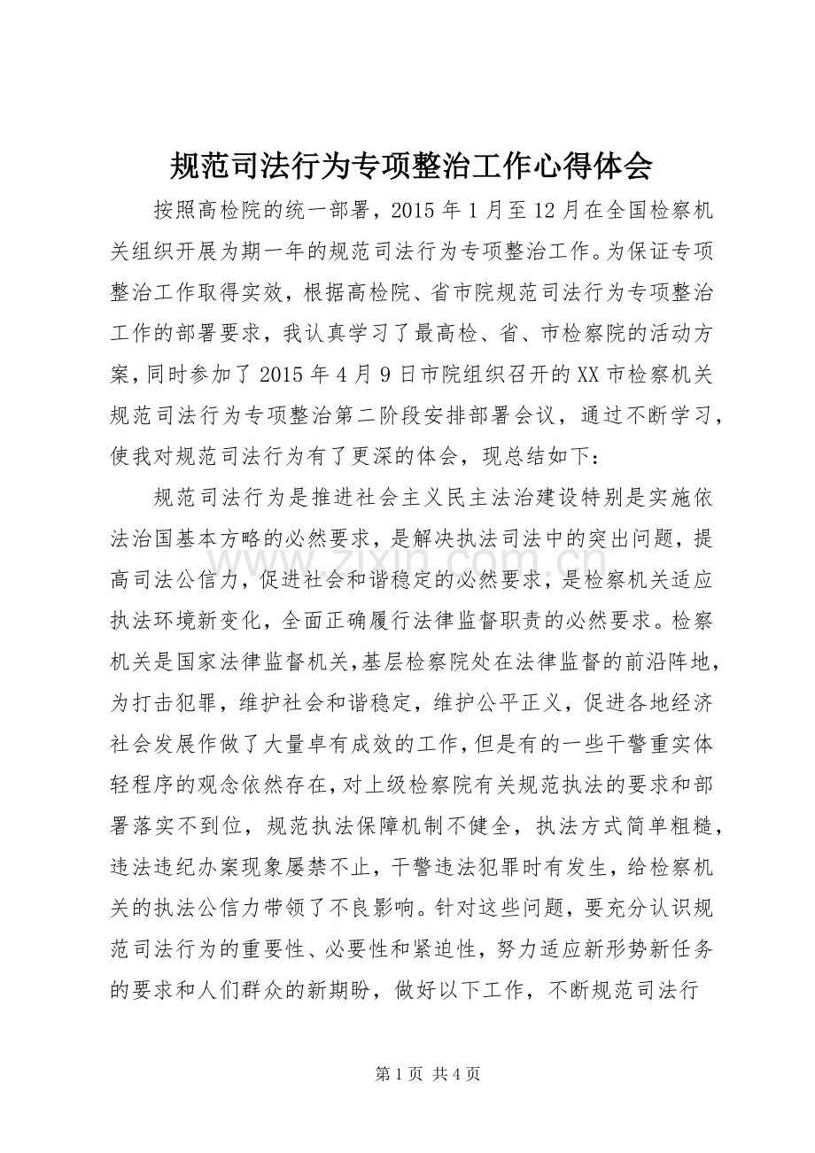 规范司法行为专项整治工作体会心得.docx_第1页