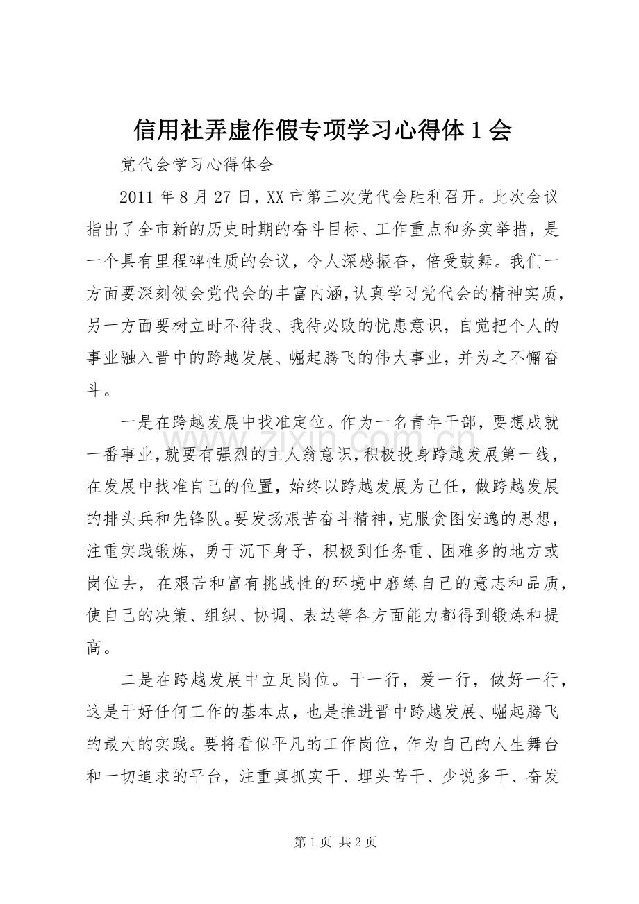 信用社弄虚作假专项学习体会心得.docx_第1页