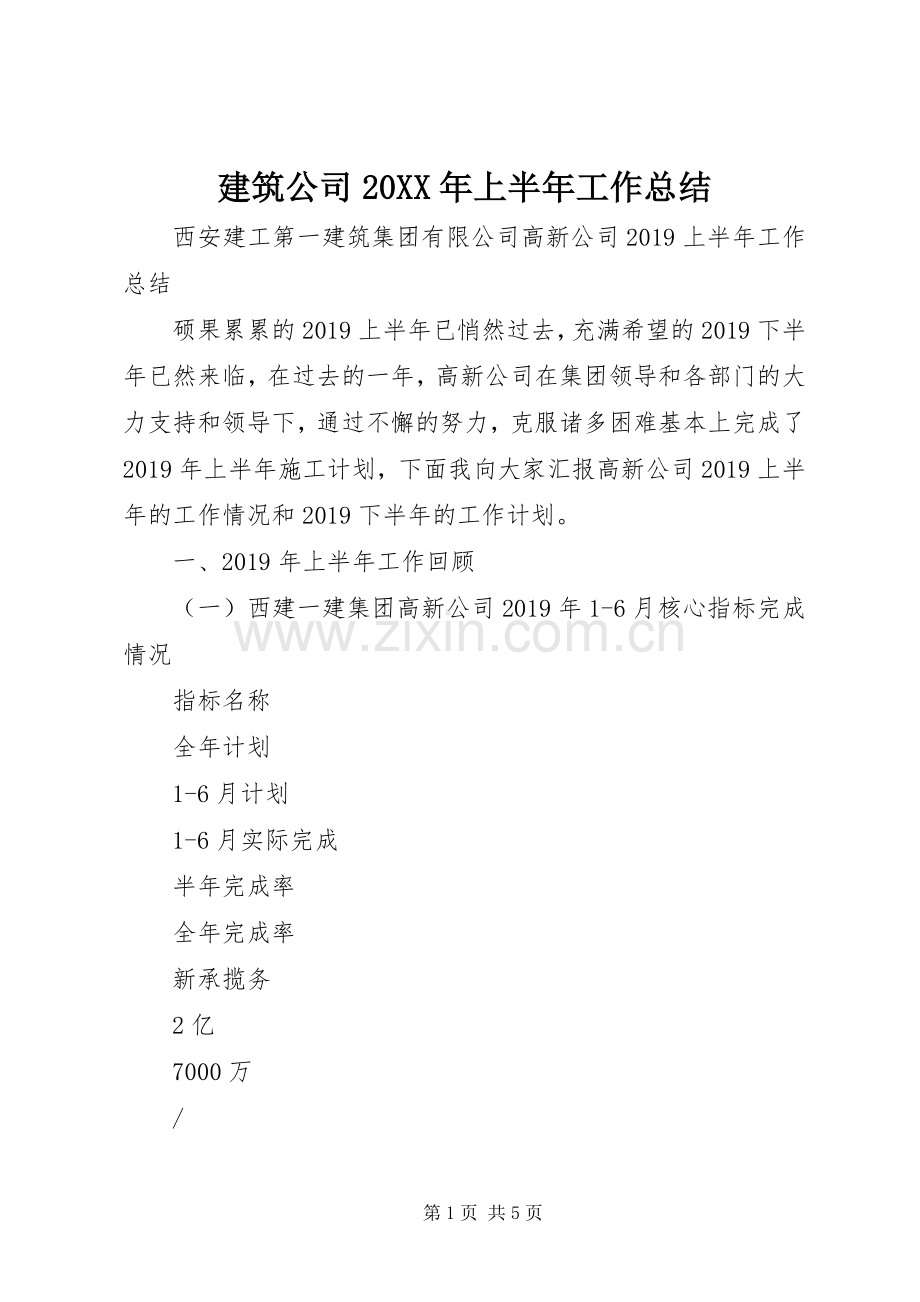 建筑公司20XX年上半年工作总结.docx_第1页