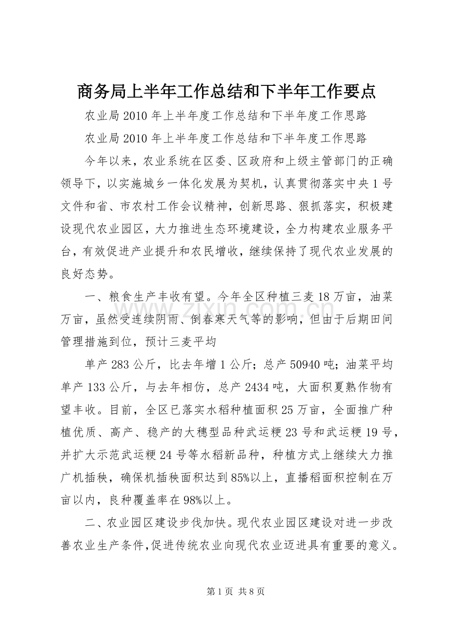 商务局上半年工作总结和下半年工作要点 .docx_第1页