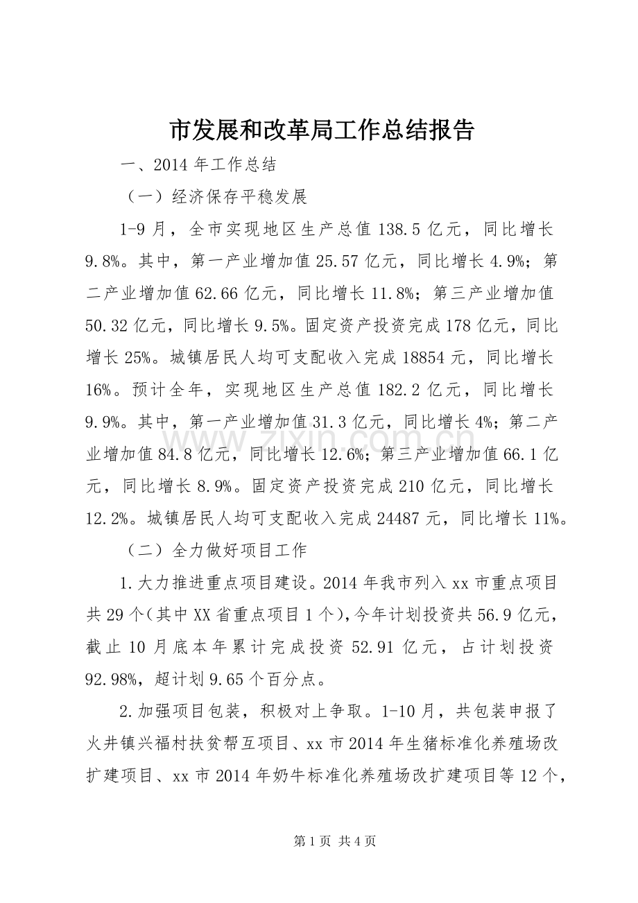 市发展和改革局工作总结报告 .docx_第1页