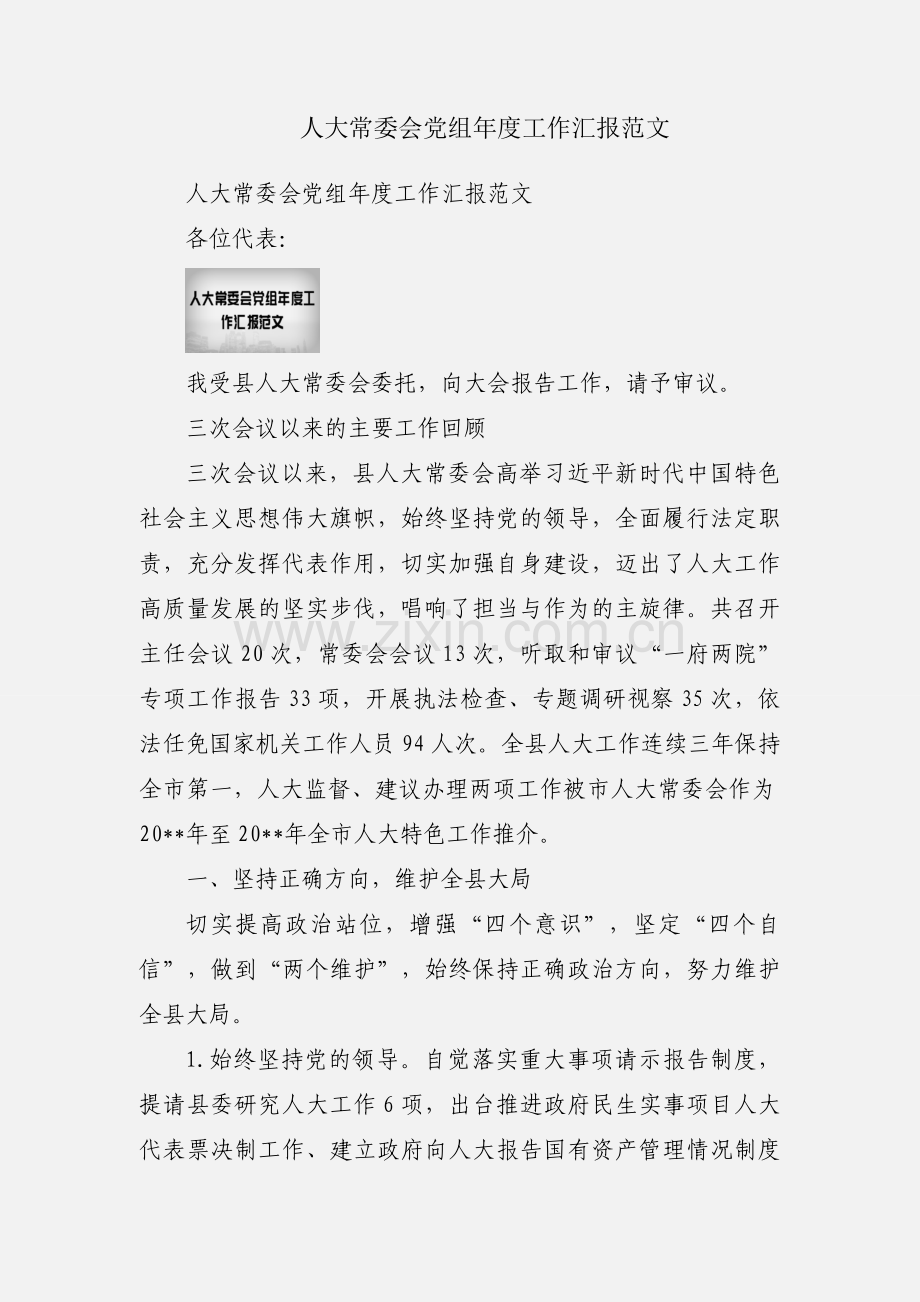 人大常委会党组年度工作汇报范文.docx_第1页