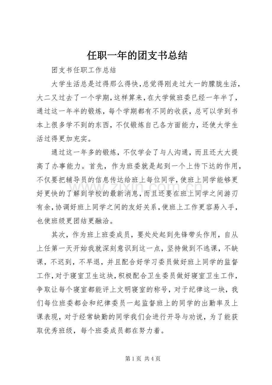 任职一年的团支书总结 .docx_第1页