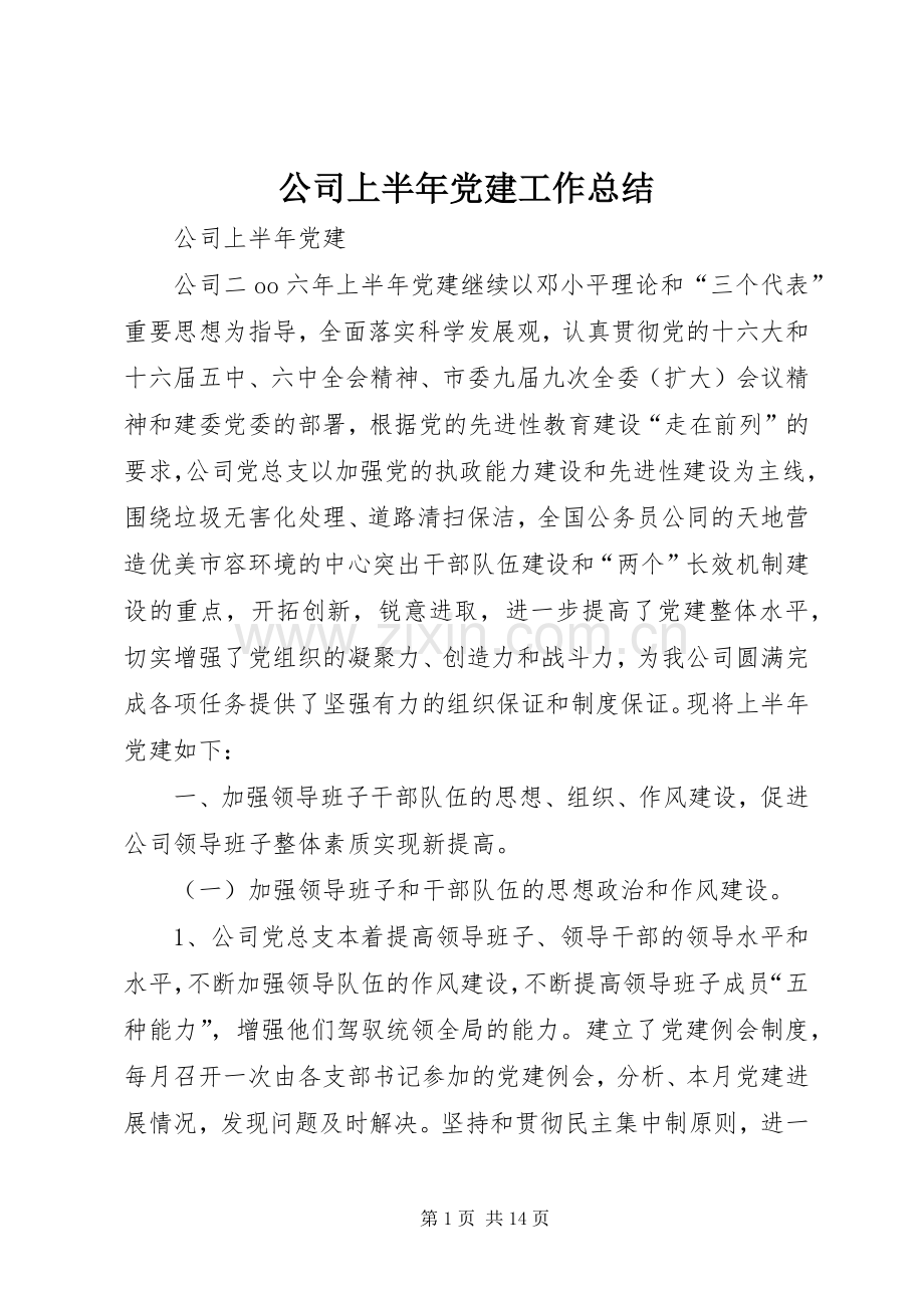 公司上半年党建工作总结 .docx_第1页