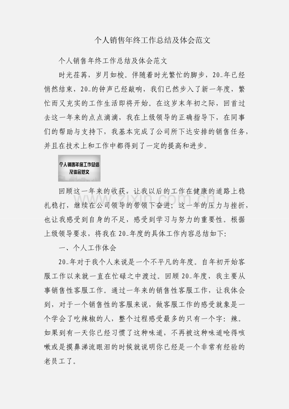 个人销售年终工作总结及体会范文.docx_第1页