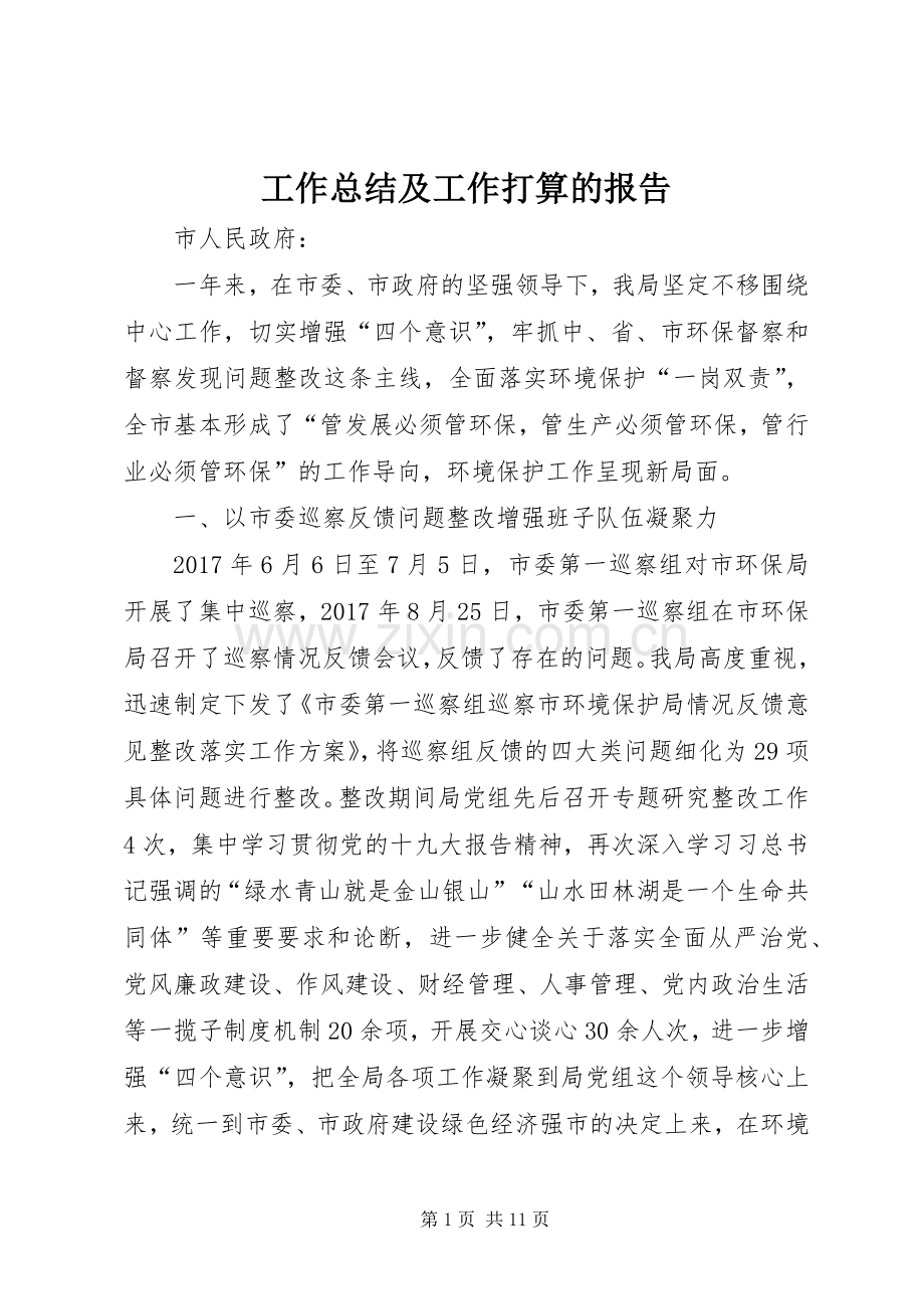 工作总结及工作打算的报告 .docx_第1页