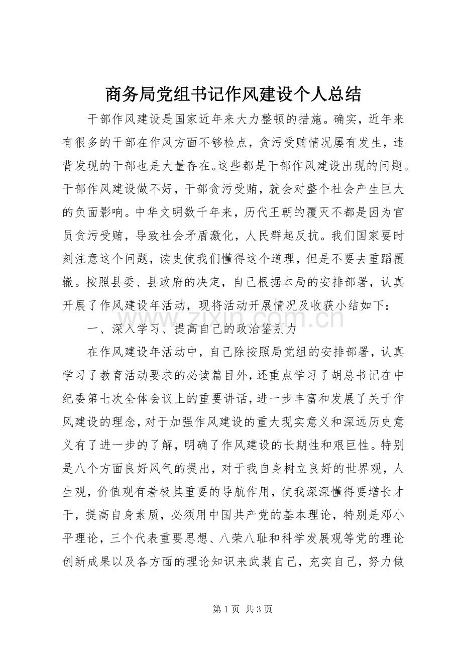 商务局党组书记作风建设个人总结 .docx_第1页