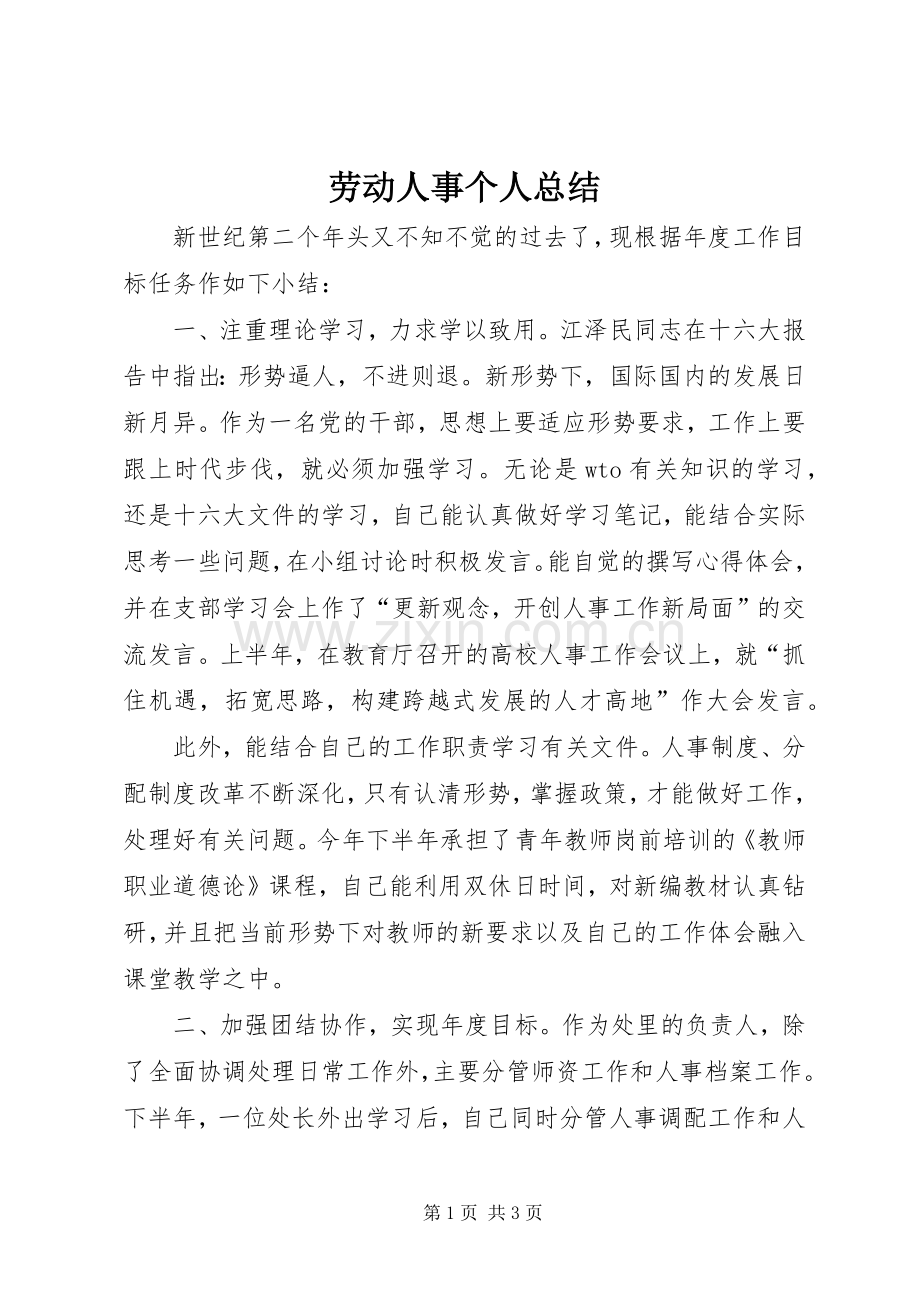 劳动人事个人总结 .docx_第1页