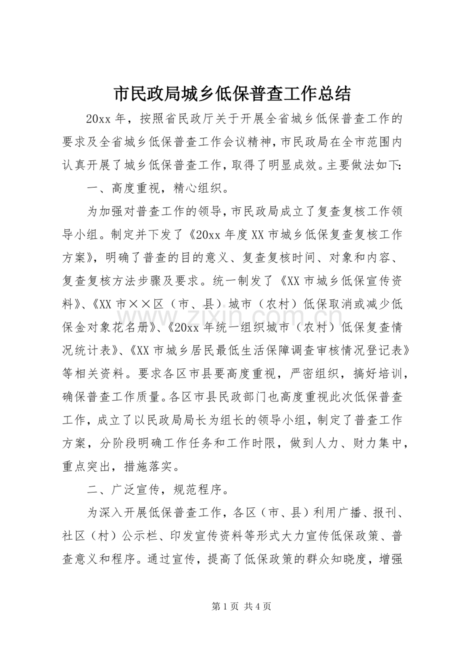 市民政局城乡低保普查工作总结 .docx_第1页