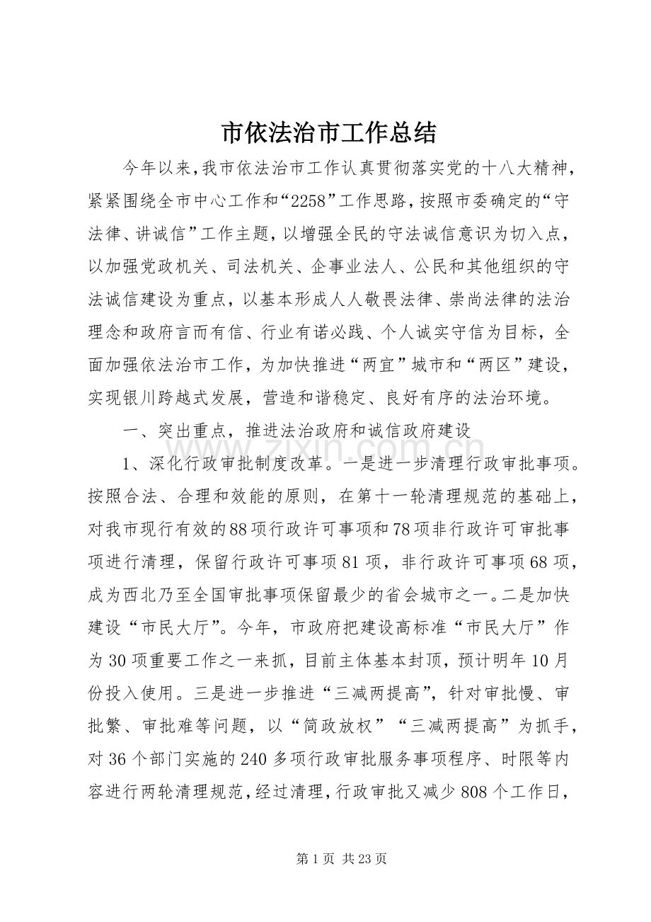 市依法治市工作总结 .docx_第1页