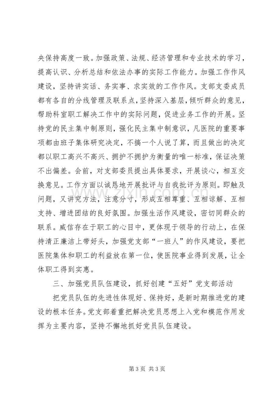 XX年终医院党支部工作总结范文 .docx_第3页