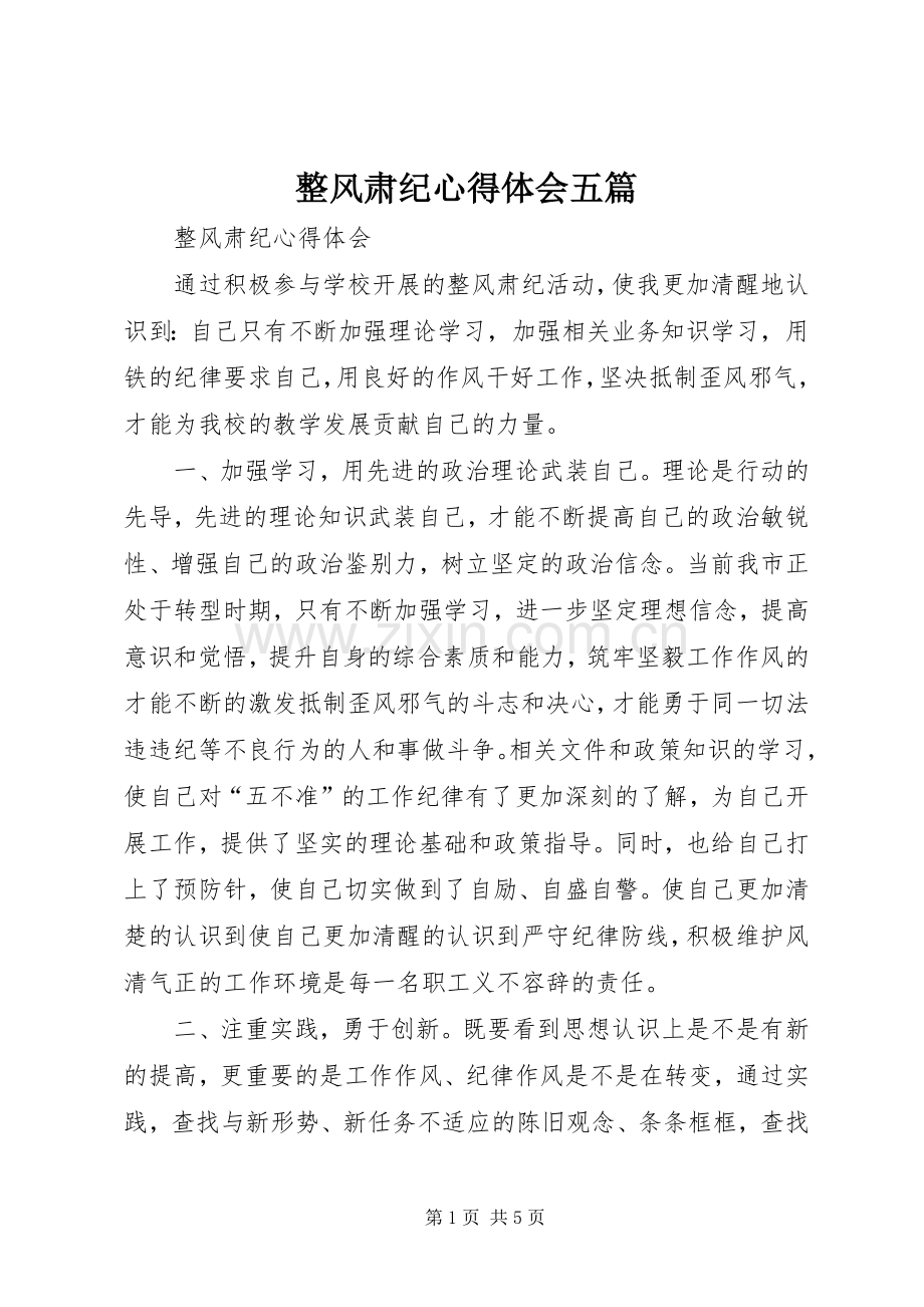 整风肃纪体会心得五篇.docx_第1页