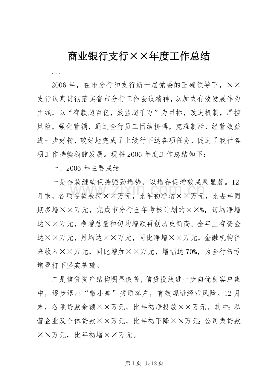 商业银行支行××年度工作总结 .docx_第1页