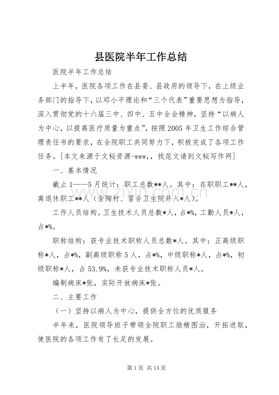 县医院半年工作总结 .docx_第1页