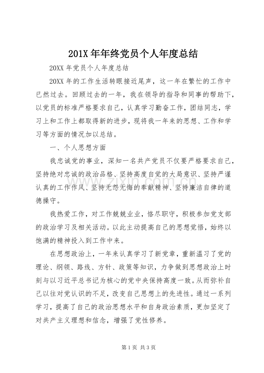 202X年年终党员个人年度总结.docx_第1页