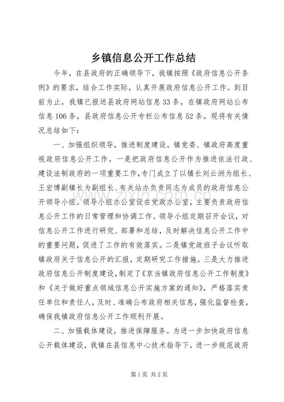 乡镇信息公开工作总结 .docx_第1页