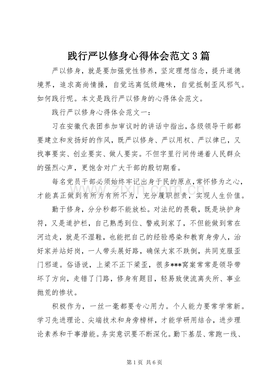 践行严以修身体会心得范文3篇.docx_第1页