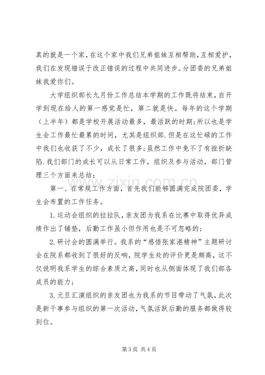 20XX年大学组织部长七月份工作总结.docx_第3页