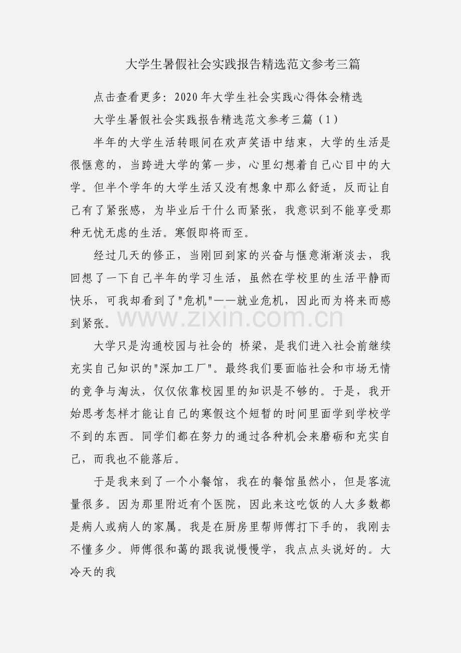 大学生暑假社会实践报告范文参考三篇.docx_第1页