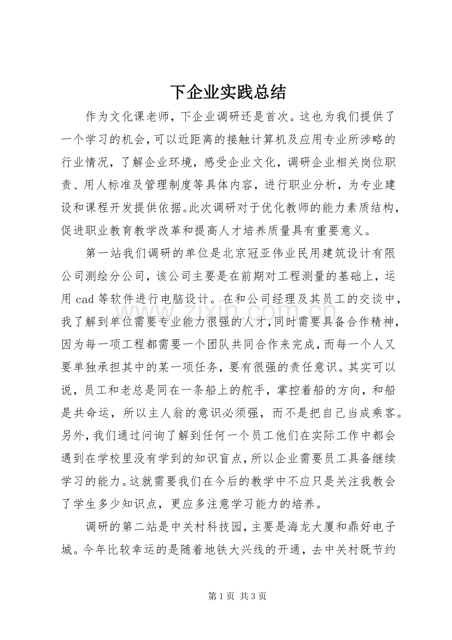 下企业实践总结 .docx_第1页