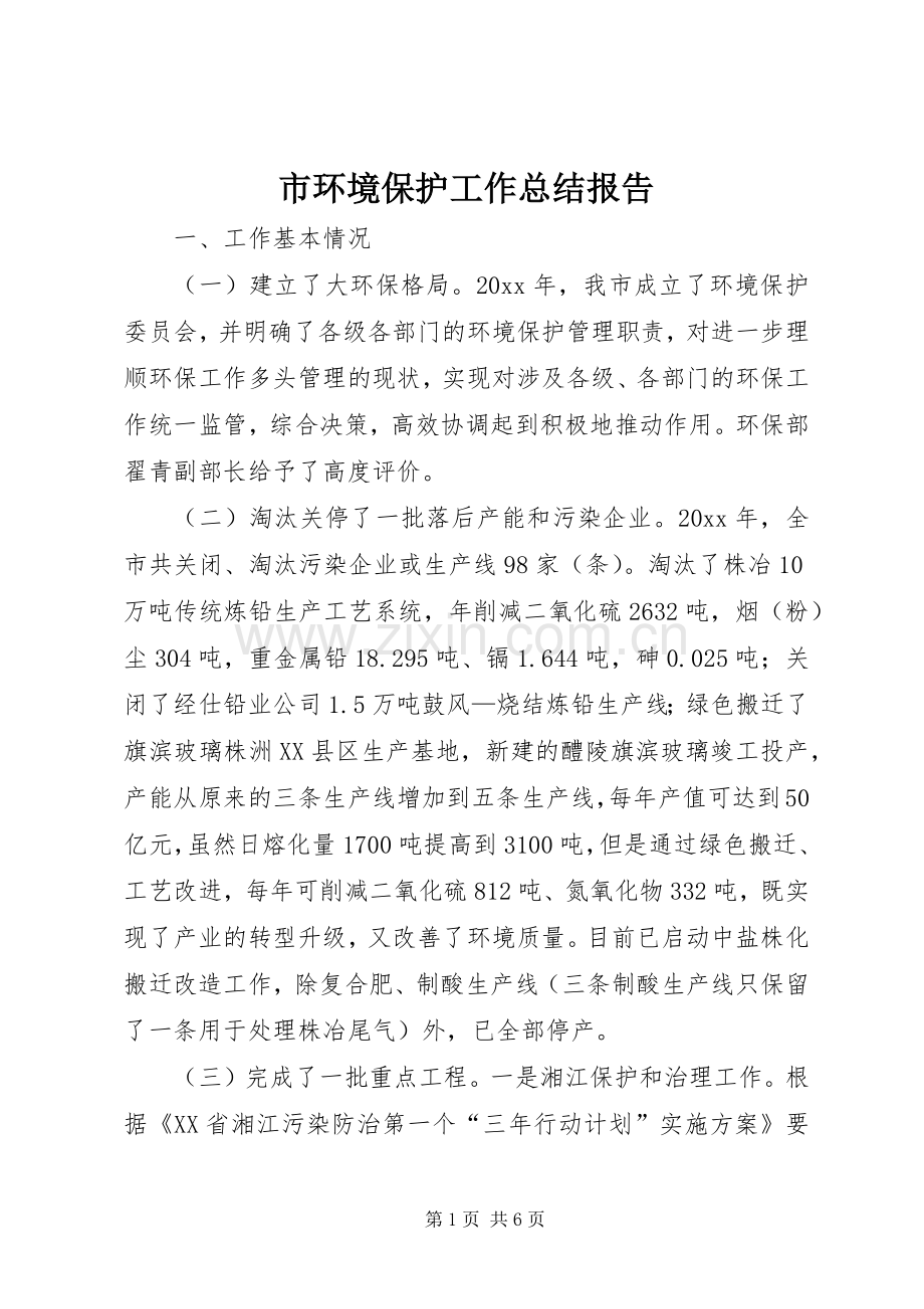 市环境保护工作总结报告 .docx_第1页