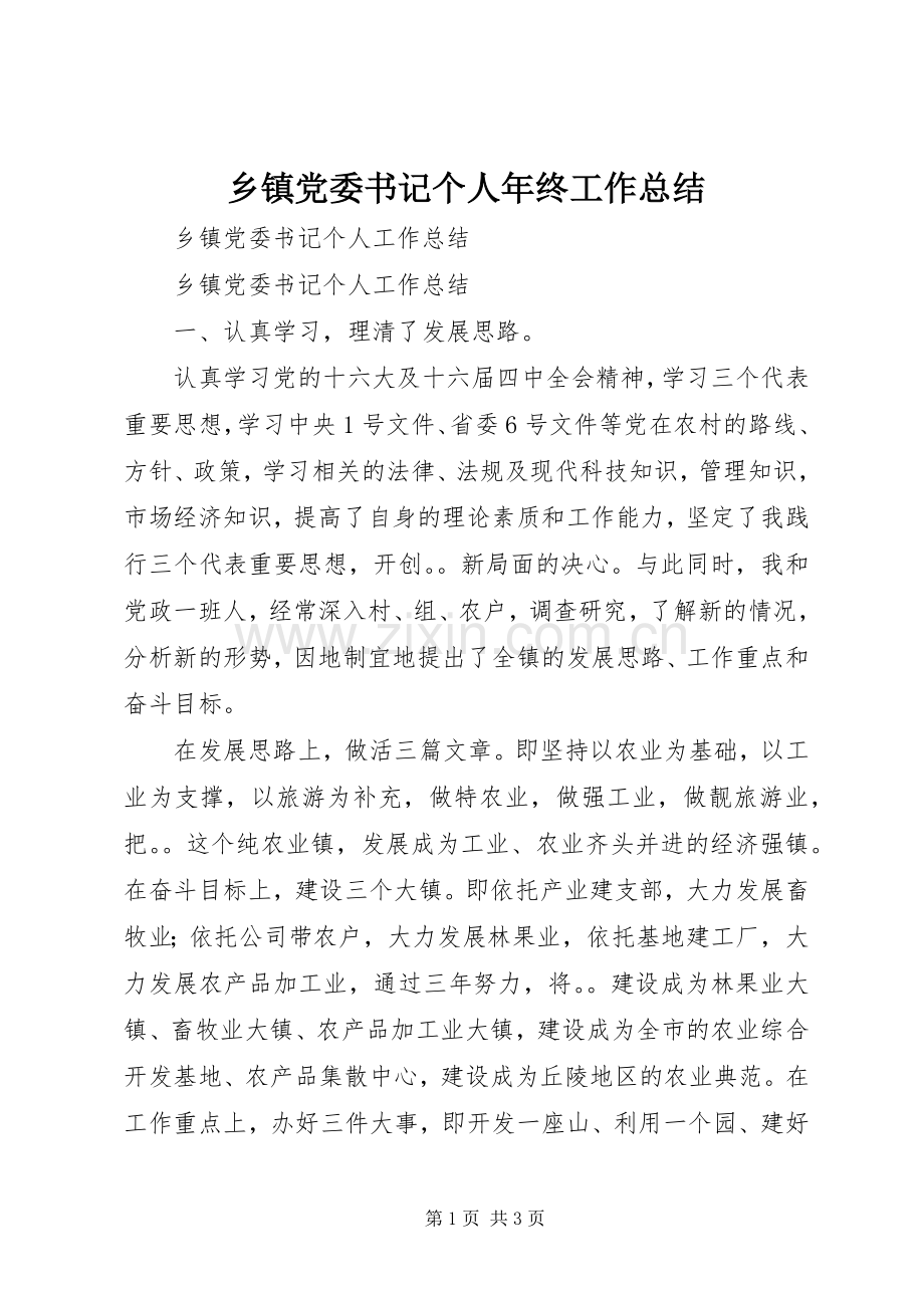 乡镇党委书记个人年终工作总结 .docx_第1页