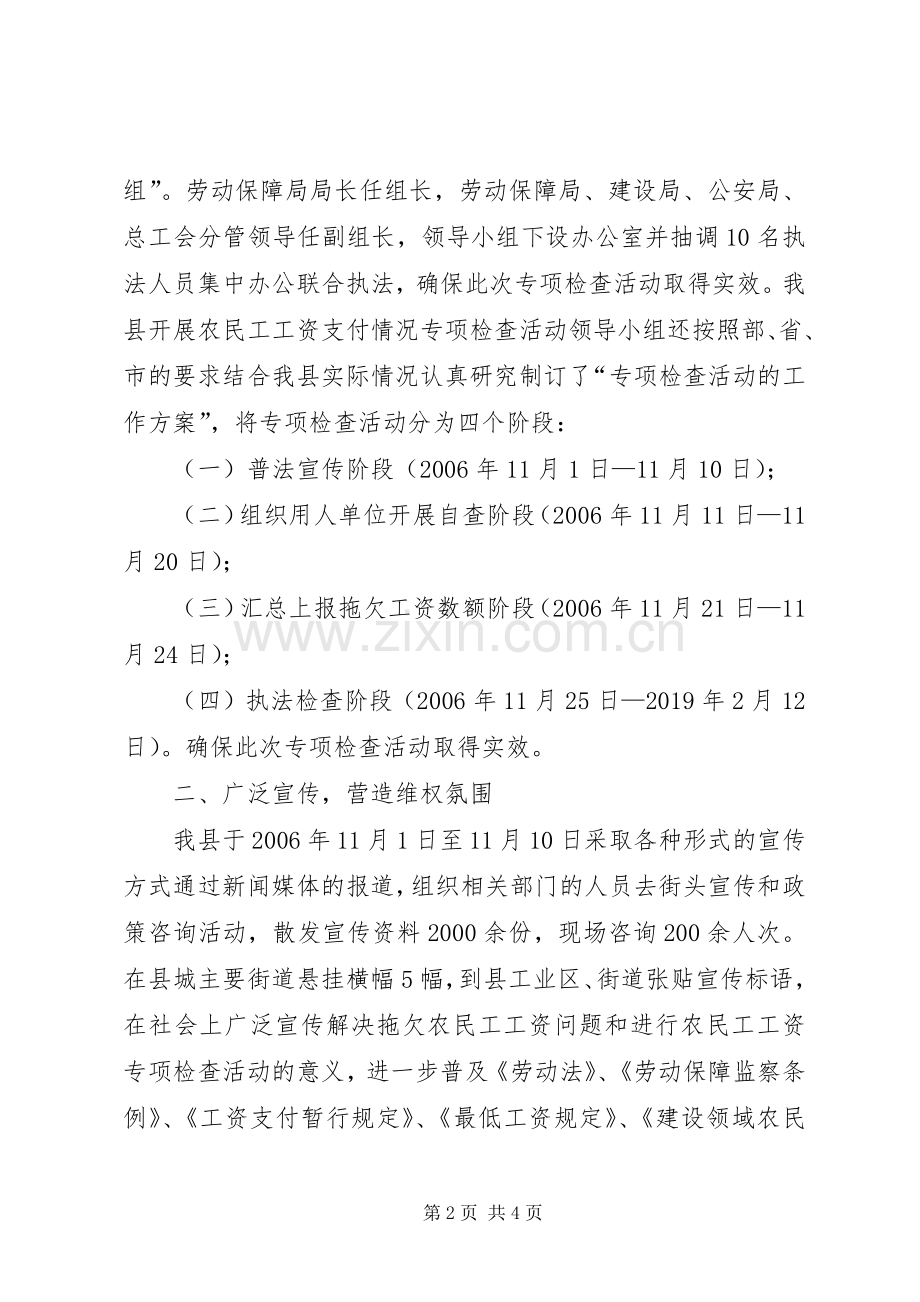 县农民工工资支付情况专项检查活动总结 .docx_第2页