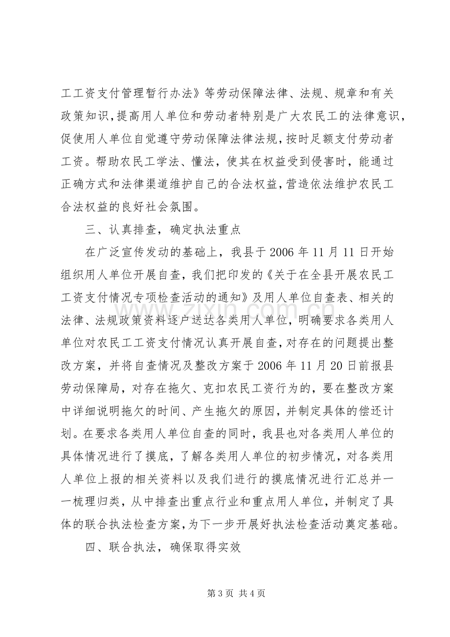 县农民工工资支付情况专项检查活动总结 .docx_第3页