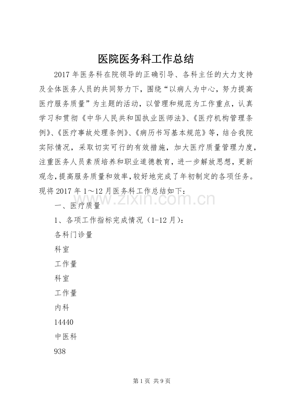 医院医务科工作总结 .docx_第1页