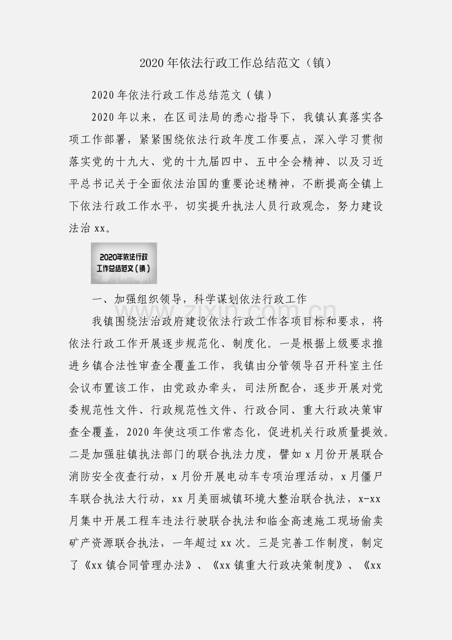 2020年依法行政工作总结范文（镇）.docx_第1页