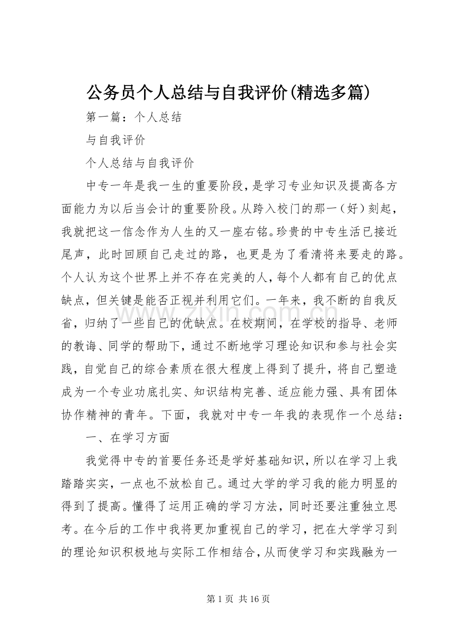 公务员个人总结与自我评价(多篇) .docx_第1页