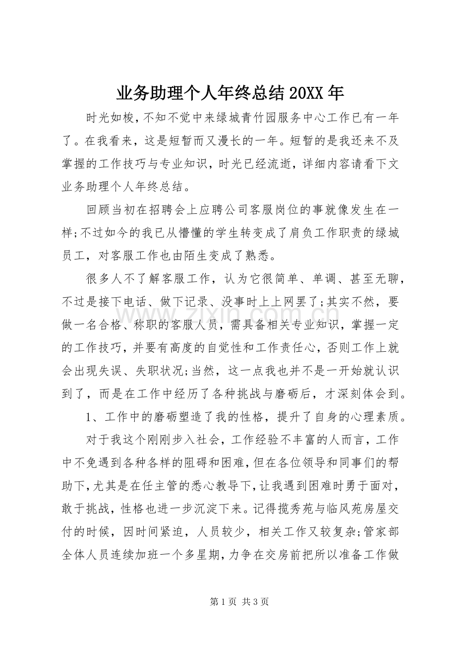 业务助理个人年终总结20XX年.docx_第1页