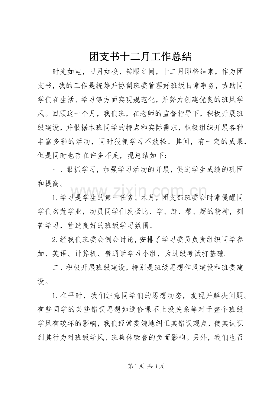 团支书十二月工作总结 .docx_第1页