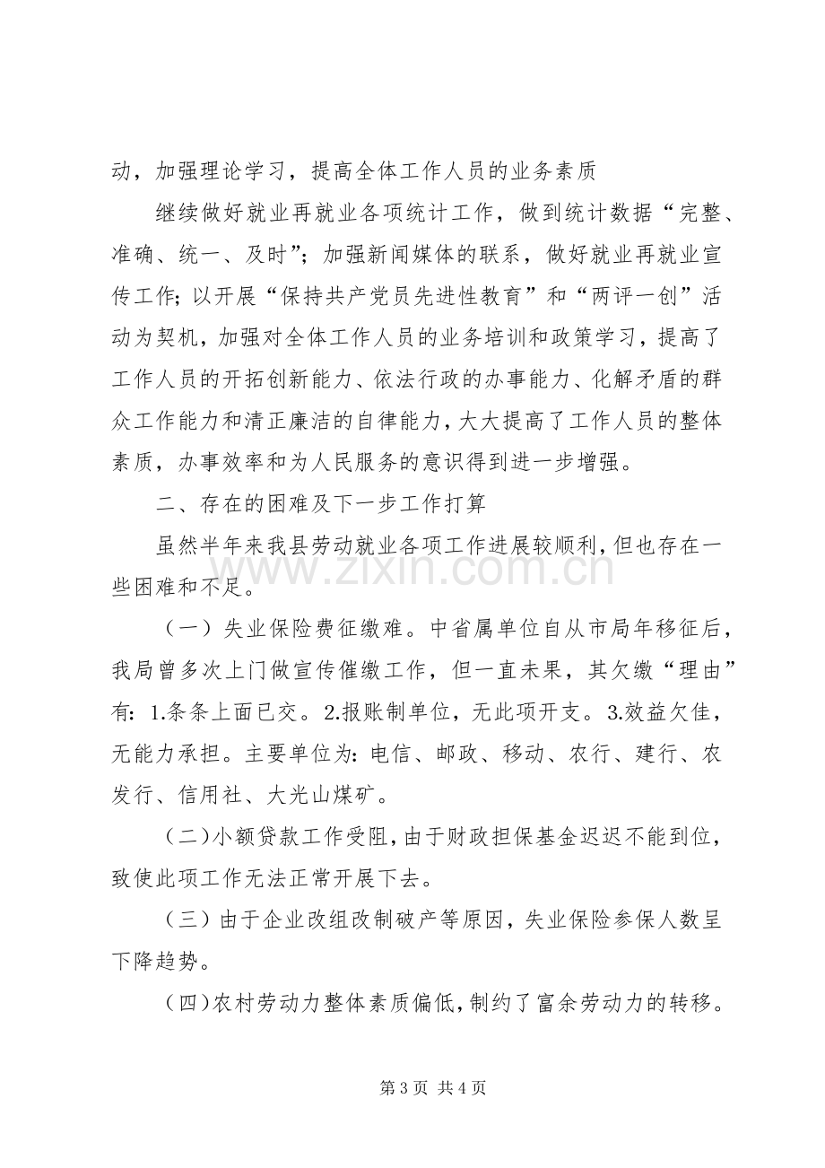 劳动就业服务管理局二五上半年工作总结 .docx_第3页