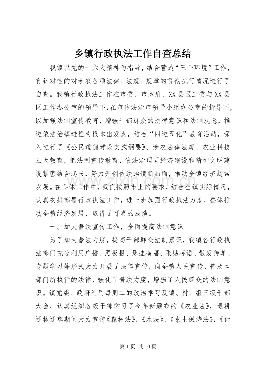 乡镇行政执法工作自查总结 .docx_第1页