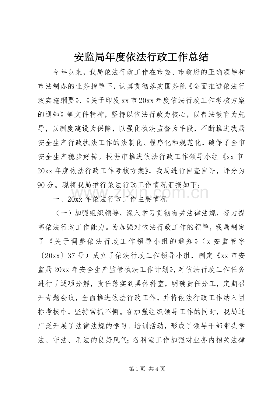 安监局年度依法行政工作总结 .docx_第1页