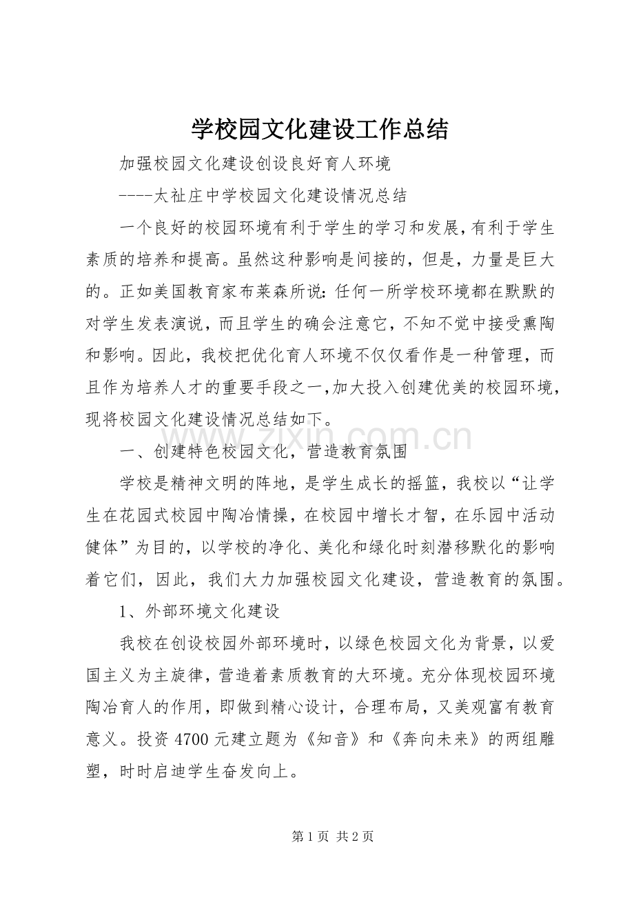 学校园文化建设工作总结 .docx_第1页