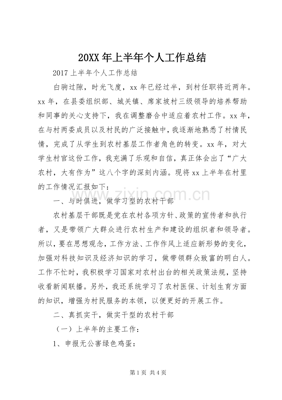 20XX年上半年个人工作总结 .docx_第1页