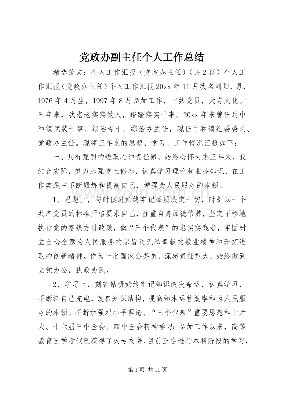 党政办副主任个人工作总结 .docx_第1页